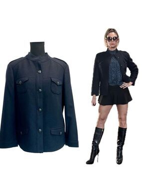 Brooks Brothers Red Fleece dark navy blue wool long sleeve military jacket coat